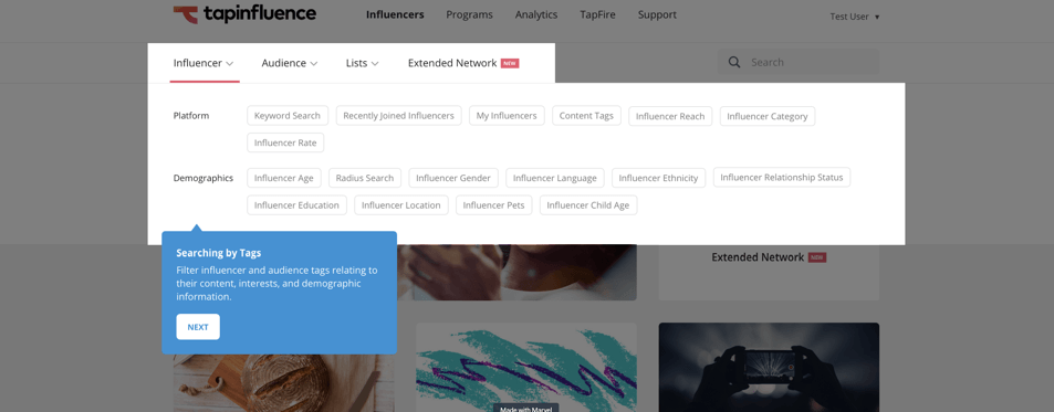 Tapinfluence dashboard